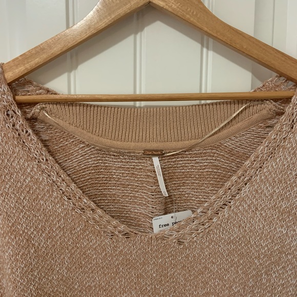 Free People Beige Pink Sand Combo Textured Long Sleeve V Neck Sweater - Picture 8 of 12